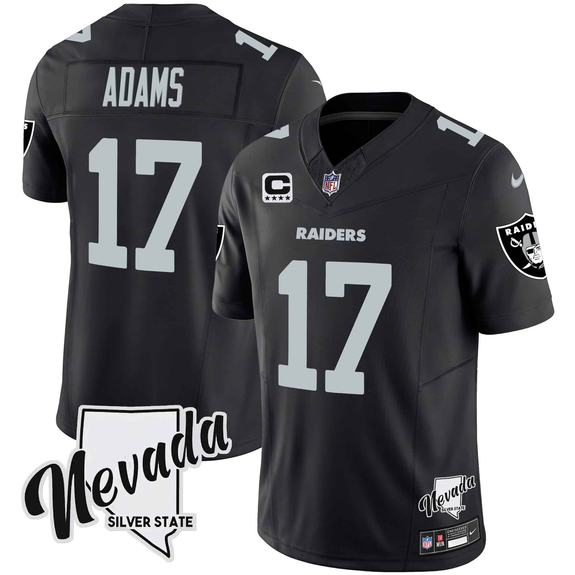 Men Oakland Raiders #17 Adams Black 2024 Nike Nevada Silver State Patch Vapor NFL Jersey style 1